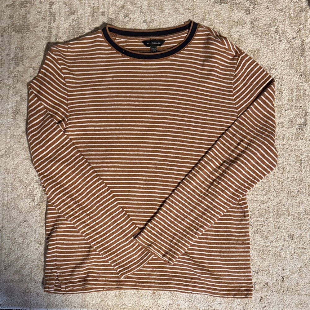 Club Monaco Tan and White Striped Long Sleeve Shirt